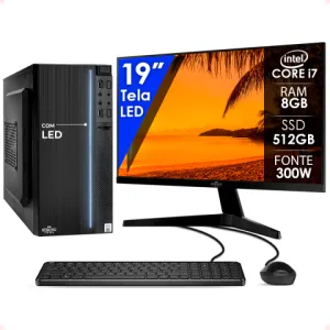Computador Completo Desktop Intel Core I7 8gb Ssd 512gb Teclado Mouse e Monitor 19'' Strong Tech